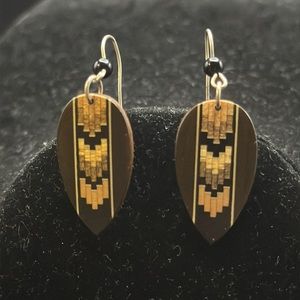 Artisan Hand Crafted Wood inlay Teardrop Earrings